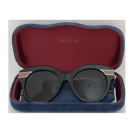 GUCCI Women\'s SUNGLASSES Shades Black Gold Round Logo GG0282SA Italy main image 2